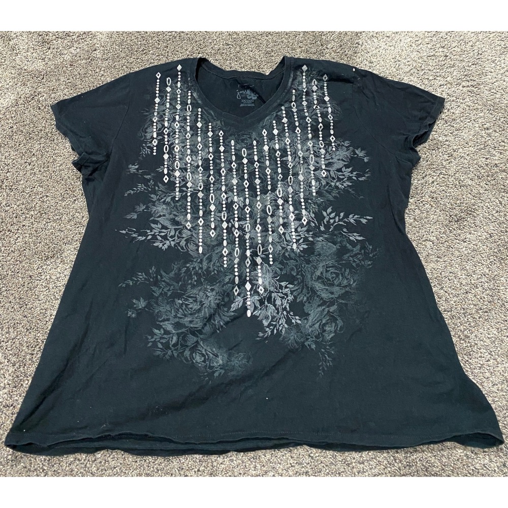 T-Shirt Womens Embellished Floral Just My Size Black 3X Excellent